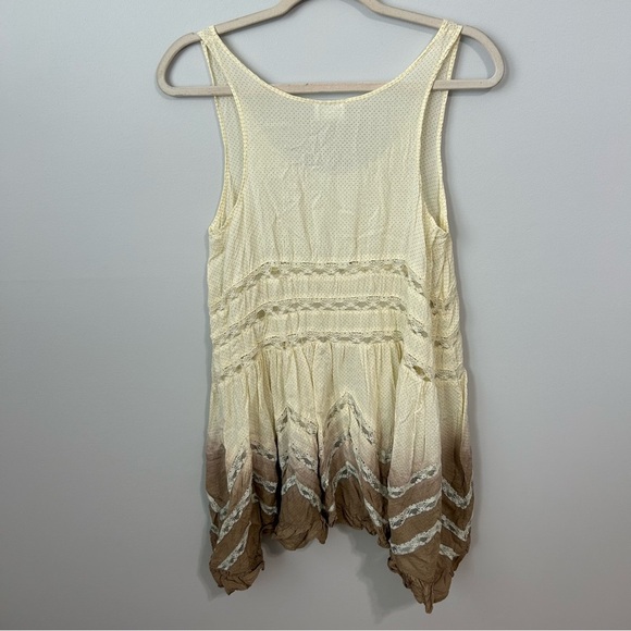 Free People Intimately Brown Cream Voile And Lace Trapeze Mini Dress Size Small - Picture 4 of 5
